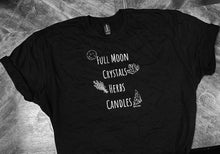Load image into Gallery viewer, Unisex full moon, crystals, herbs, candles shirt - soft - Black