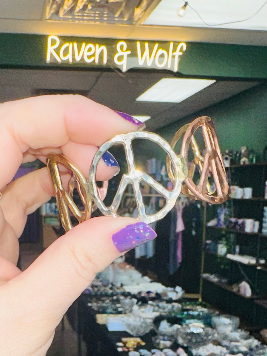 Mixed metal Woodstock peace sign bracelet