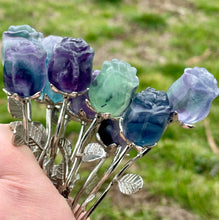 Load image into Gallery viewer, Fluorite rose silver stem ONE single rose
