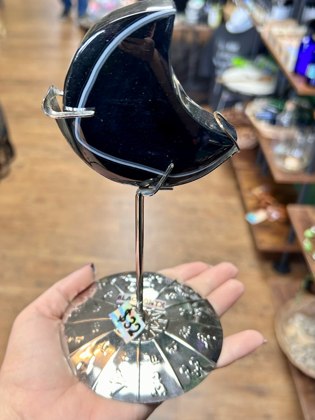 Black Onyx moon with zodiac stand included