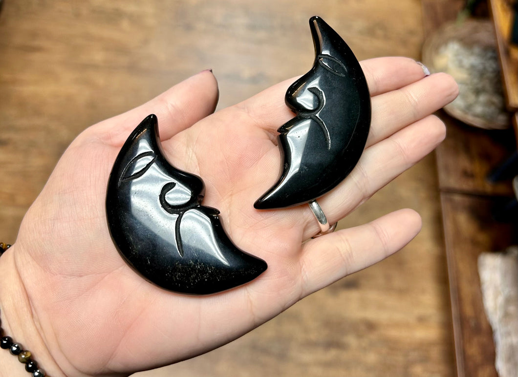 Black obsidian, crescent moon