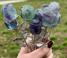 Load image into Gallery viewer, Fluorite rose silver stem ONE single rose
