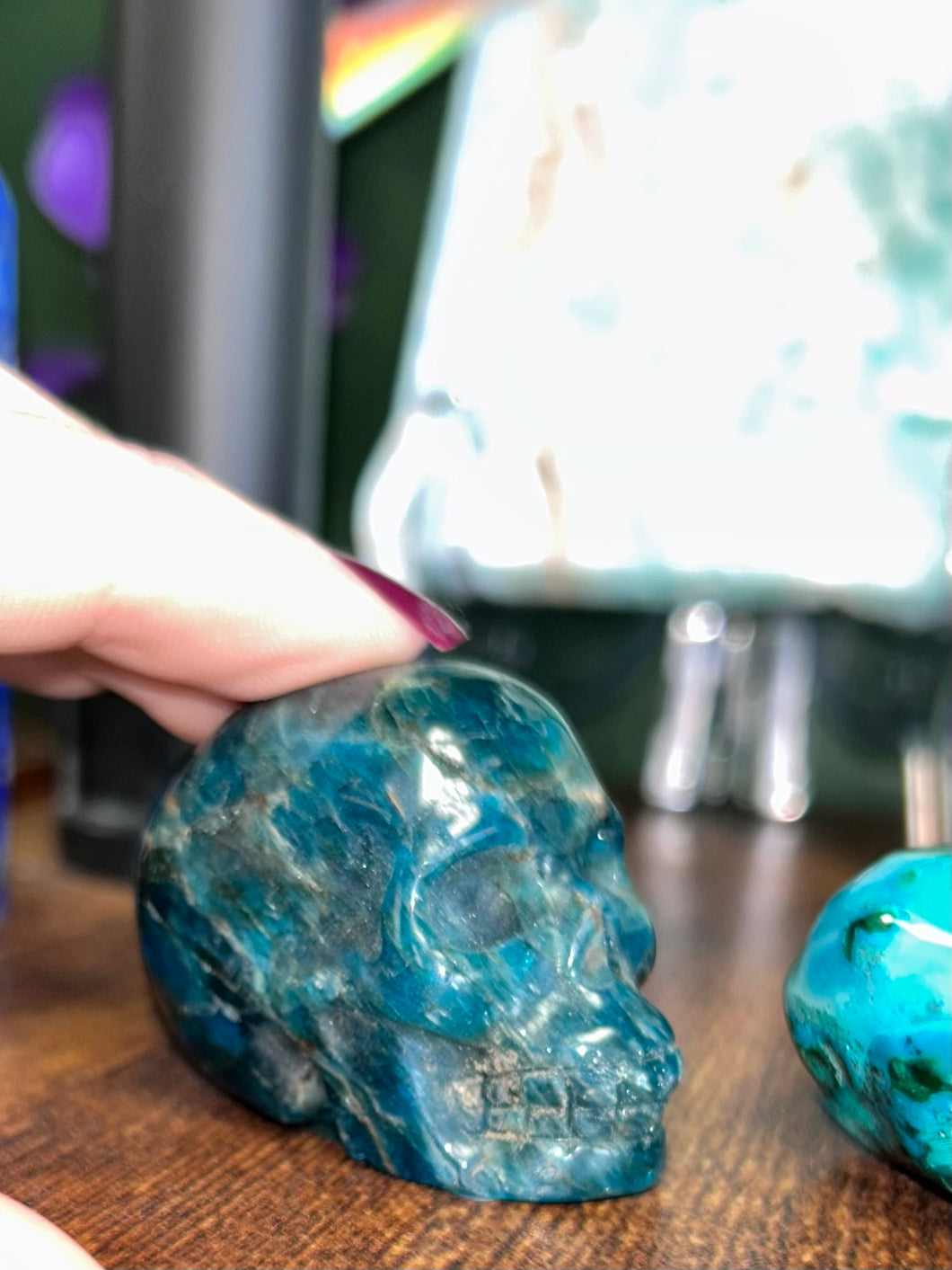 Blue apatite skull