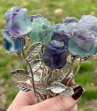 Load image into Gallery viewer, Fluorite rose silver stem ONE single rose
