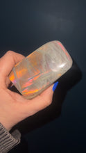 Load and play video in Gallery viewer, peach gold fire flash with violet magenta overlay Labradorite Freeform #5
